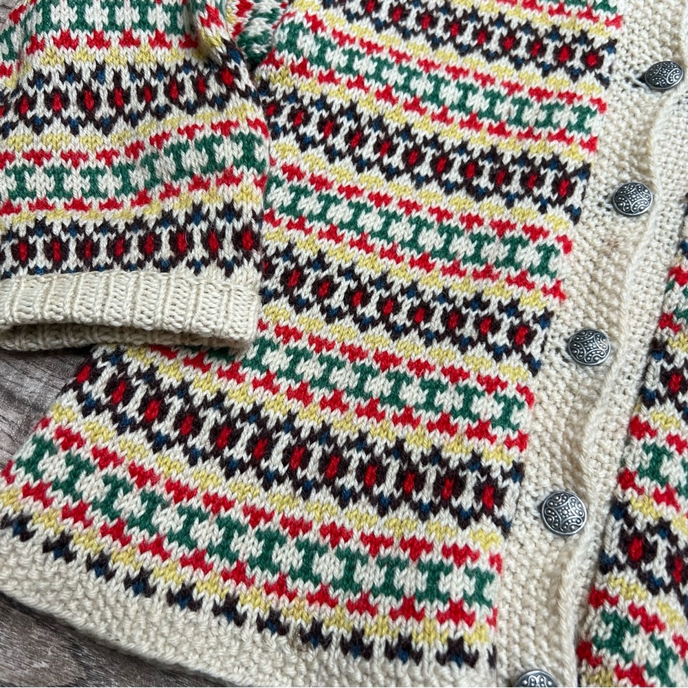 Vintage Wool Fair Isle Nordic Kids Cardigan Sweater - Picture 5 of 5